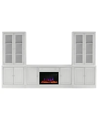 Furniture Amren 65" Wood 2 Door Console with 2 Door Hutches and 2 Door Bases with Fireplace Insert