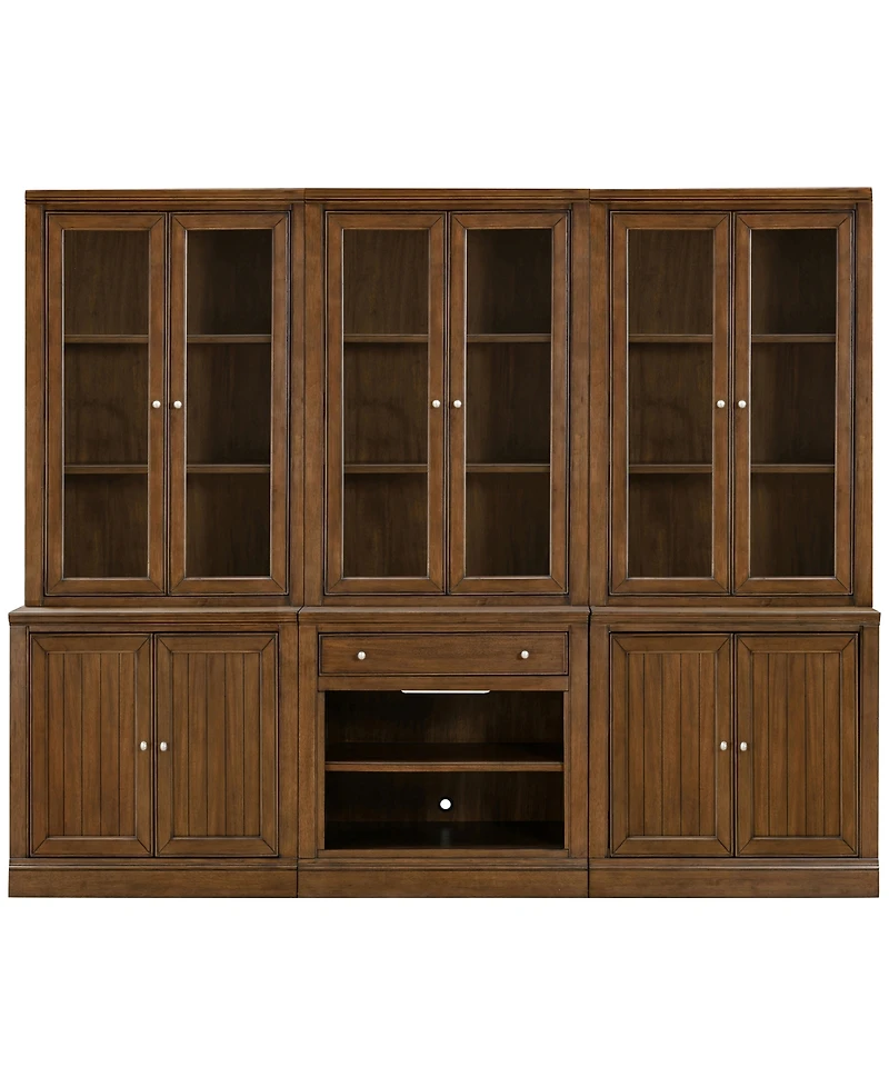 Furniture Amren 78" Wood 3 Stacked 2 Door Hutches with Base and Open Drawer