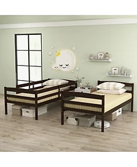 Gymax Twin Over Bunk Bed Wooden Convertible Into 2 Beds High Guardrails