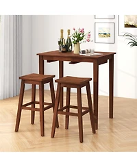Gymax 3 Pcs Bar Table Set w/ 1 Table 2 Bar Stools Wood Veneered Tabletop Dining Room