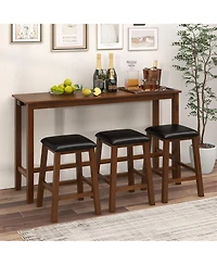 Gymax 4-Piece Bar Table Set w/ Power Outlet Counter-Height Table & 3 Bar Stools