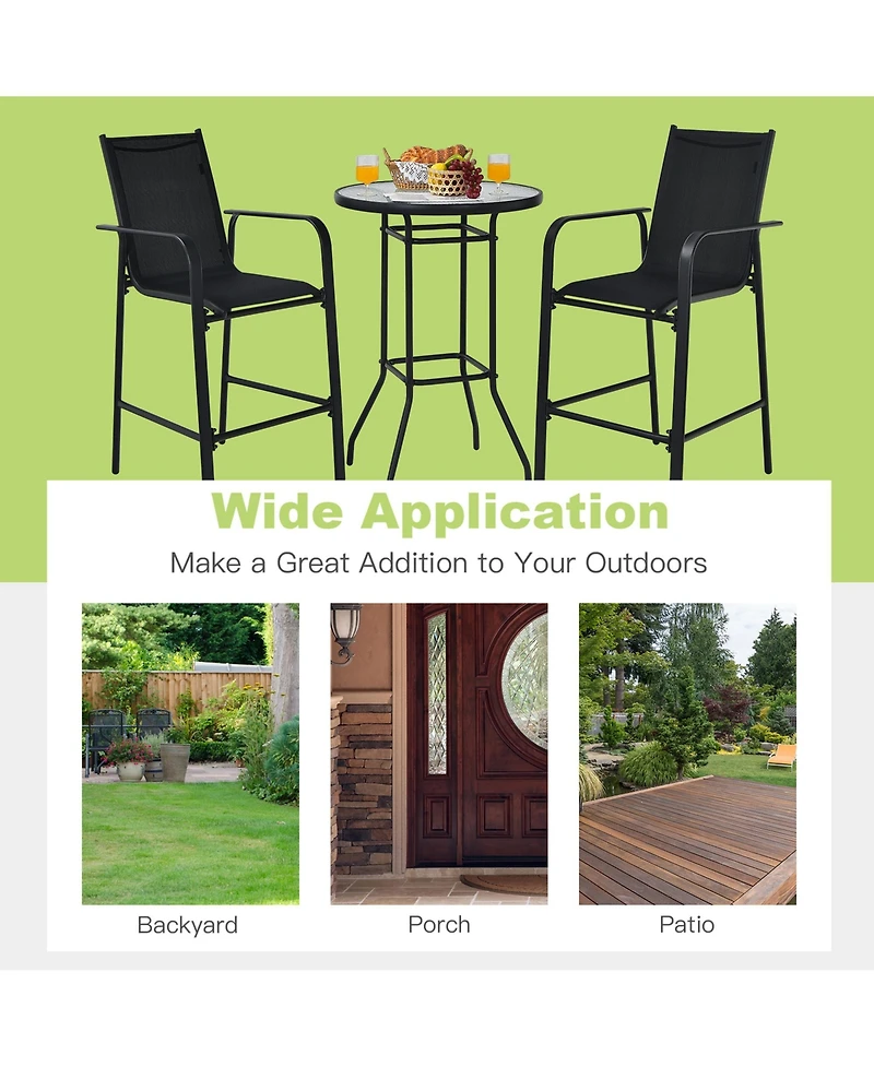 Gymax 3PCS Patio Bar Set Outdoor Bistro Set w/ 2 Stools & 1 Tempered Glass Table