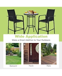 Gymax 3PCS Patio Bar Set Outdoor Bistro Set w/ 2 Stools & 1 Tempered Glass Table