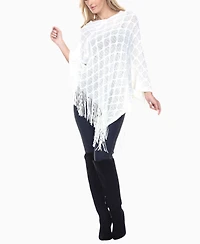 White Mark Women's Open Knit Fringe Poncho Sweater