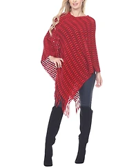 White Mark Women's Textured Fringed Poncho Sweater