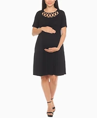 White Mark Women's Crisscross Neckline Maternity Dress