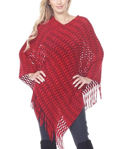 White Mark Women's Textured Fringed Poncho Sweater