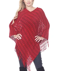 White Mark Women's Textured Fringed Poncho Sweater