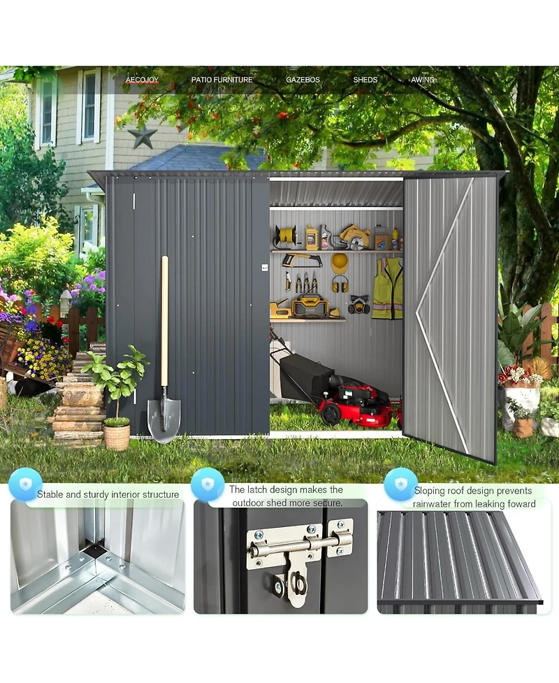 Aecojoy 7'x3' Outdoor Horizontal Bike Storage Shed