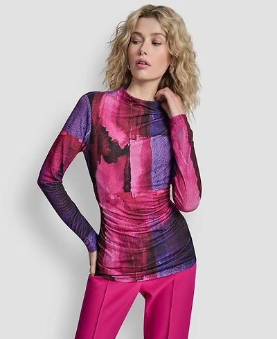 Dkny Petite Side Ruched Crew Neck Top