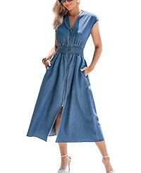 Cupshe Women's Zip-Front Denim Midi Beach Dress