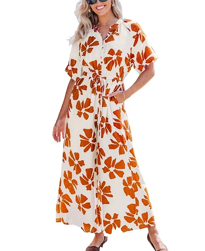 Cupshe Women's V-Neck Botton Down Wide Leg Jumpsuit
