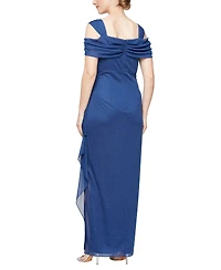Alex Evenings Cold-Shoulder Draped Metallic Petite Gown