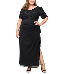 Alex Evenings Plus Soutache Embellished Short-Sleeve Gown