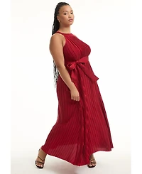 June + Vie Women's Pleated Halter Maxi Dress