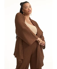 June + Vie Women's Plus Tie Waist Knitted Kimono