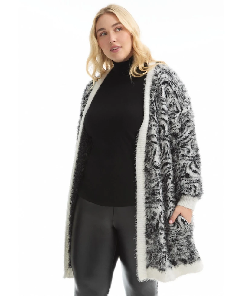 June + Vie Women's Leopard-Print Eyelash Cardigan
