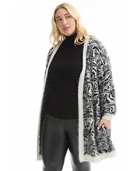 June + Vie Women's Leopard-Print Eyelash Cardigan