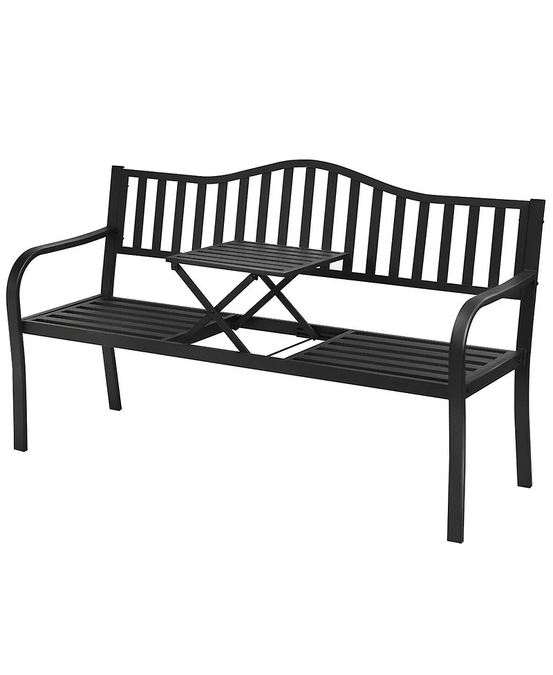 Gymax Park Yard Garden Bench Loveseat Outdoor Furniture w/ Foldable Center Table