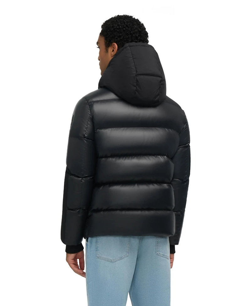 Pajar Men's Nuray Mixed Media Color Block Puffer with Fixed Hood