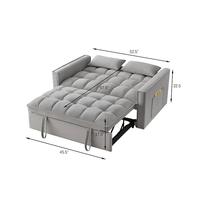 Modern Velvet Loveseat Sofa Bed with Storage & Pull-Out Bed, Compact Sleeper Couch Adjustable Recline-Maison Boucle