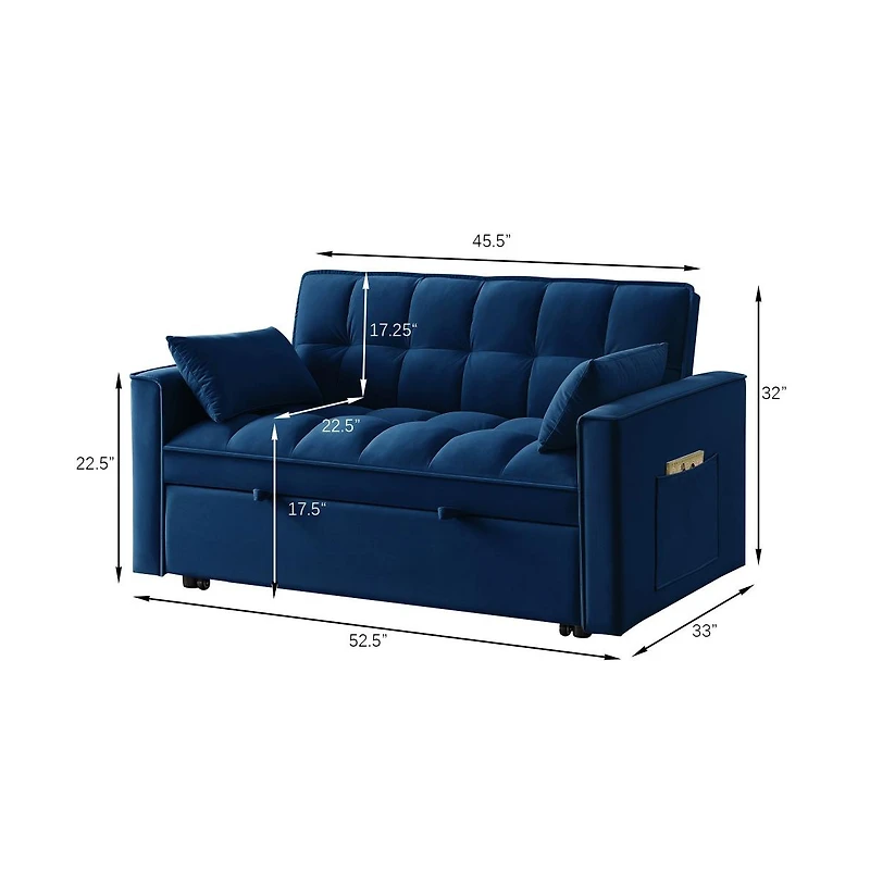 Modern Velvet Loveseat Sofa Bed with Storage & Pull-Out Bed, Compact Sleeper Couch Adjustable Recline-Maison Boucle