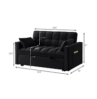 Modern Velvet Loveseat Sofa Bed with Storage & Pull-Out Bed, Compact Sleeper Couch Adjustable Recline-Maison Boucle