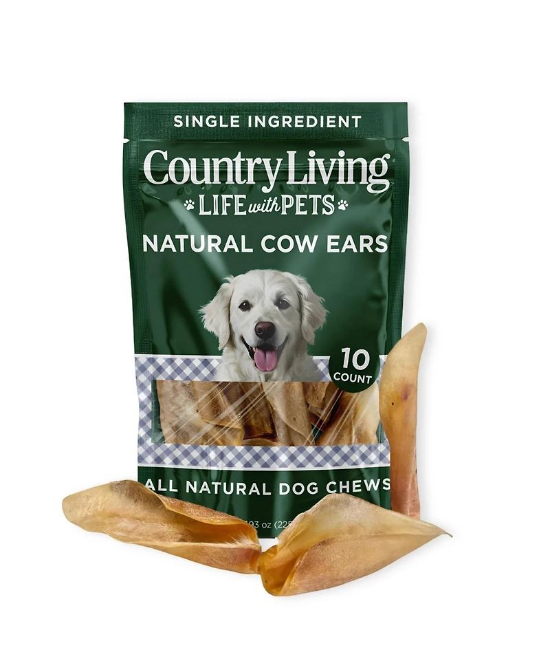 Country Living Natural Cow Ears Dog Chews – 10 Count Bag – All-Natural, Single-Ingredient, Long-Lasting Dog Chews – High-Protein, Low-Fat, Rawhide-Fre