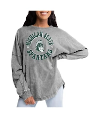 Gameday Couture Women's Gray Michigan State Spartans Playing Around Faded Wash Oversized Long Sleeve T-Shirt