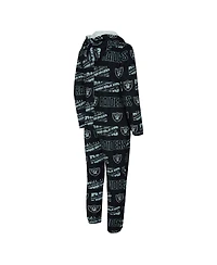 Concept Sport Men's Black Las Vegas Raiders Shuffle All-Over-Print Microfleece Full-Zip Union Suit