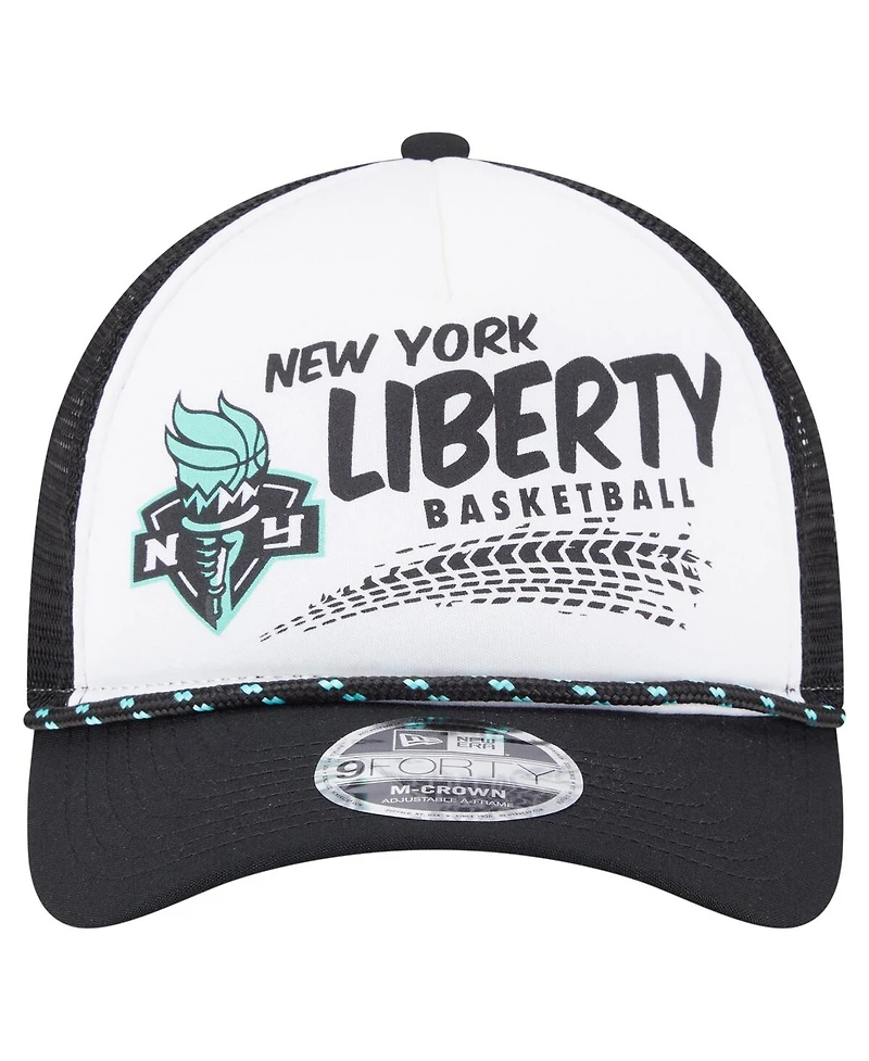 New Era Men's and Women's White/Black New York Liberty 9FORTY A-Frame Graphic Trucker Hat