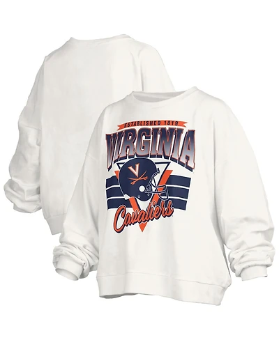 Pressbox Women's White Virginia Cavaliers Oversized Janice Retro Waist-Length Pullover Sweatshirt