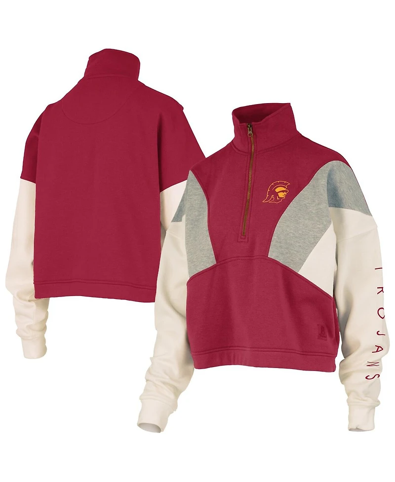 Pressbox Women's Cardinal Usc Trojans Ferrara Color Block Quarter-Zip Sweatshirt