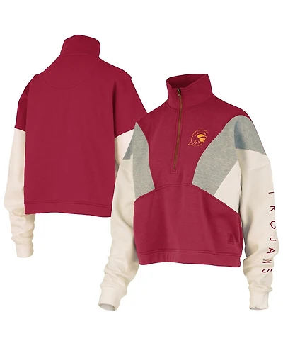 Pressbox Women's Cardinal Usc Trojans Ferrara Color Block Quarter-Zip Sweatshirt