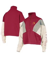 Pressbox Women's Cardinal Usc Trojans Ferrara Color Block Quarter-Zip Sweatshirt