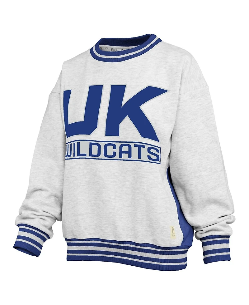 Pressbox Women's Heather Gray/Royal Kentucky Wildcats Endzone Crewneck Sweatshirt