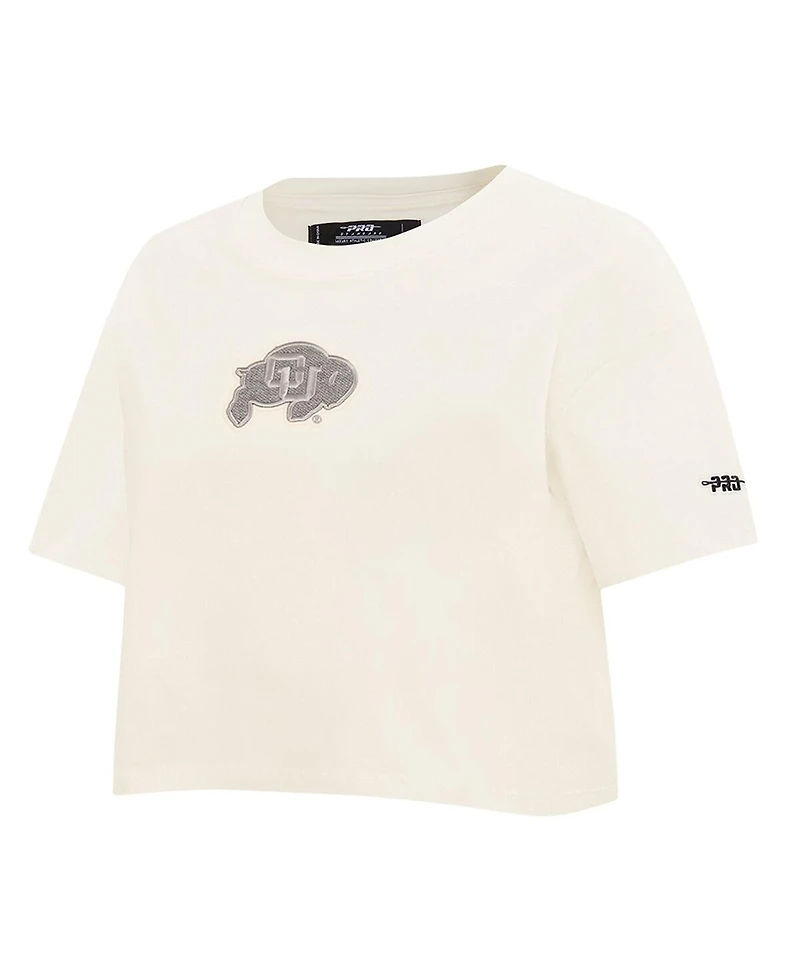 Pro Standard Women's Cream Colorado Buffaloes Reverse French Terry Boxy Cropped T-Shirt