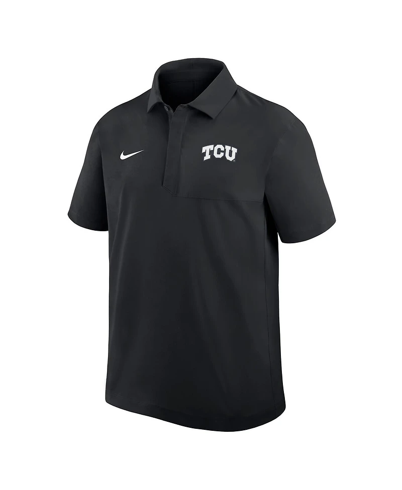 Nike Men's Black Tcu Horned Frogs Woven Dri-fit Polo Shirt