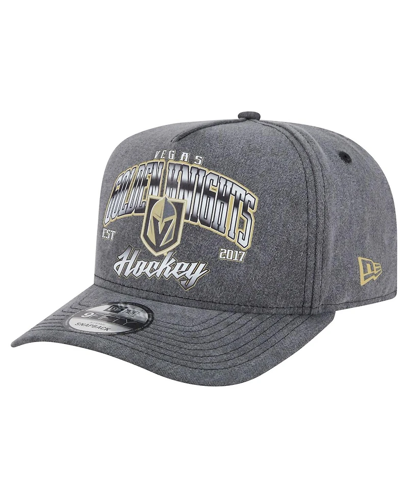 New Era Men's Charcoal Vegas Golden Knights Throwback Washed A-Frame Pre-Curved 9FIFTY Snapback Hat