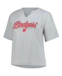 Fanatics Women's Gray Wisconsin Badgers Plus Winning Gear Notch Neck T-Shirt