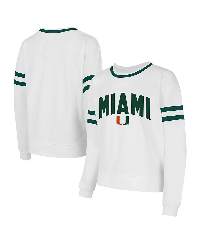 Concept Sport Women's White Miami Hurricanes Borough French Terry Arch Over Long Sleeve Top