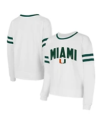 Concept Sport Women's White Miami Hurricanes Borough French Terry Arch Over Long Sleeve Top