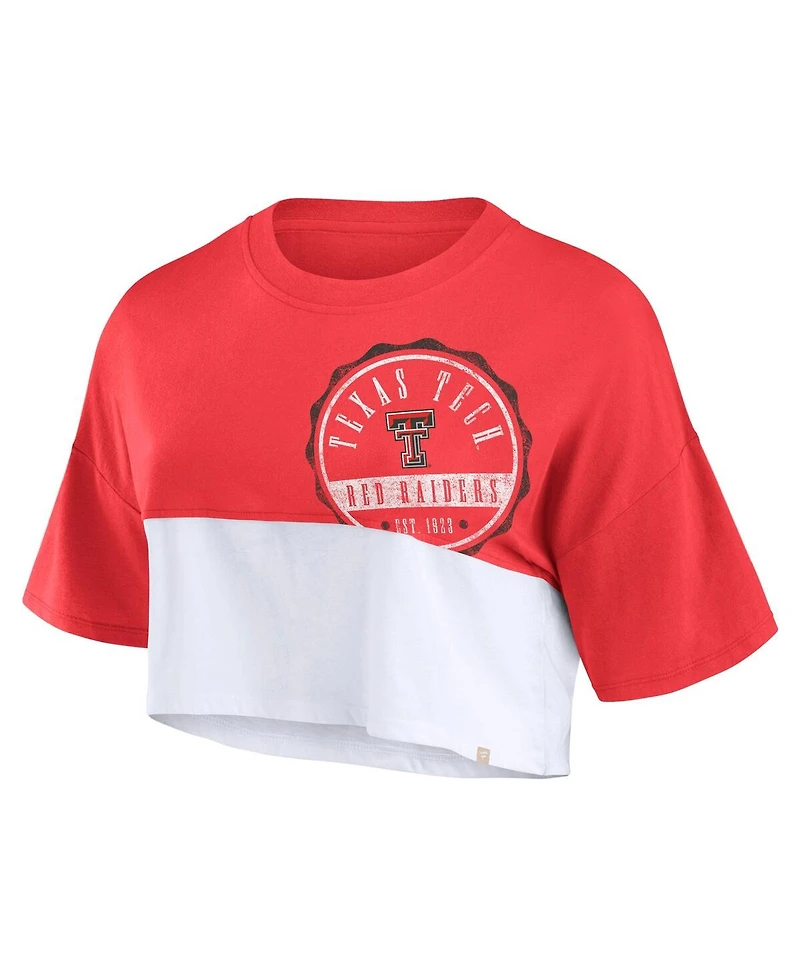Fanatics Women's Red/White Texas Tech Red Raiders Oversized Badge Color block Cropped T-Shirt