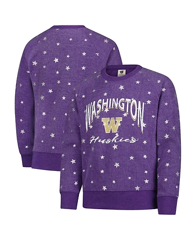 Wes & Willy Big Girls Purple Washington Huskies Shimmer Star Reverse Sweatshirt