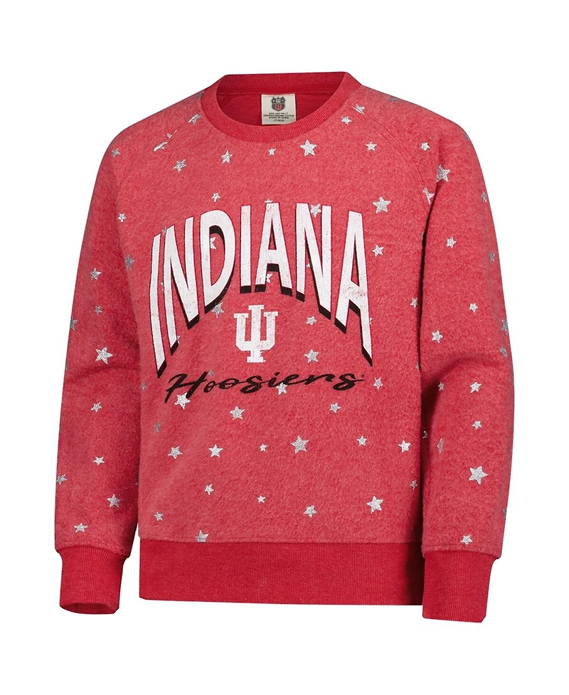 Wes & Willy Big Girls Crimson Indiana Hoosiers Shimmer Star Reverse Sweatshirt