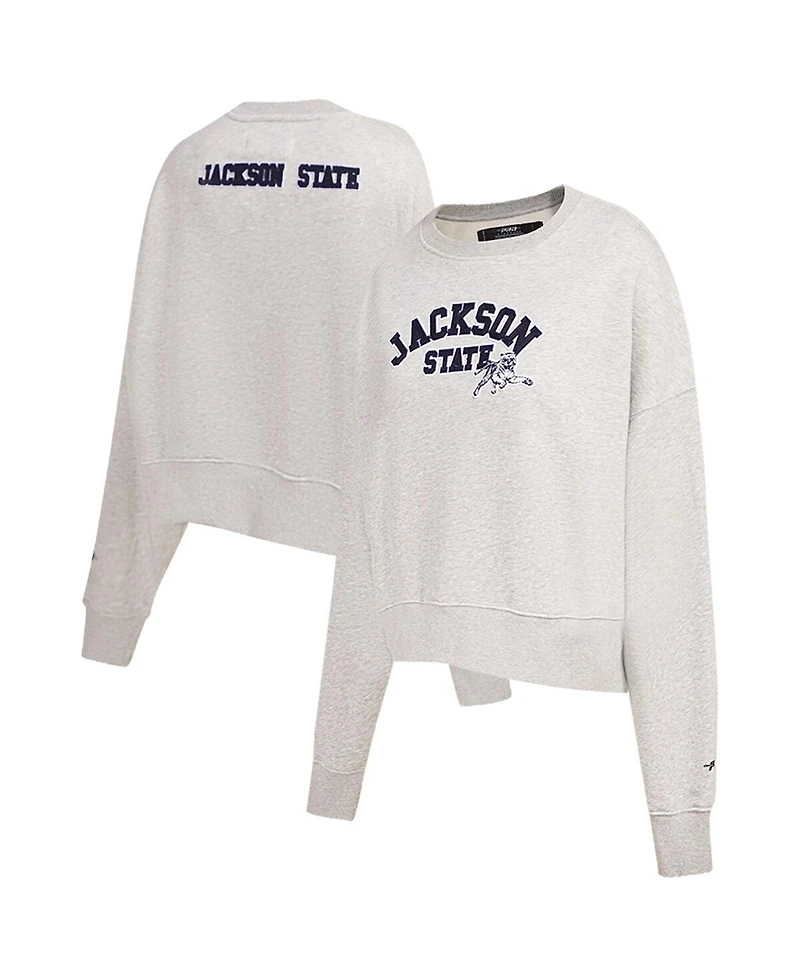 Pro Standard Women's Ash Jackson State Tigers Classic 3-Hit Pullover Sweatshirt
