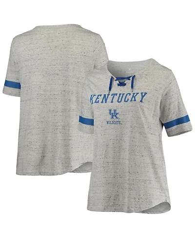 Profile Women's Heathered Gray/Royal Kentucky Wildcats Plus Lace-Up V-Neck T-Shirt