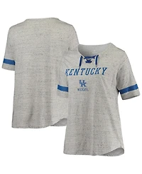 Profile Women's Heathered Gray/Royal Kentucky Wildcats Plus Lace-Up V-Neck T-Shirt