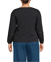 Lands' End Women's Plus Long Sleeve Slub Pintuck Top
