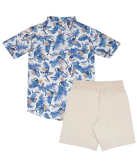 Tommy Bahama Boys Button Down Short Sleeve Hawaiian Elastic Woven Shirt and Set